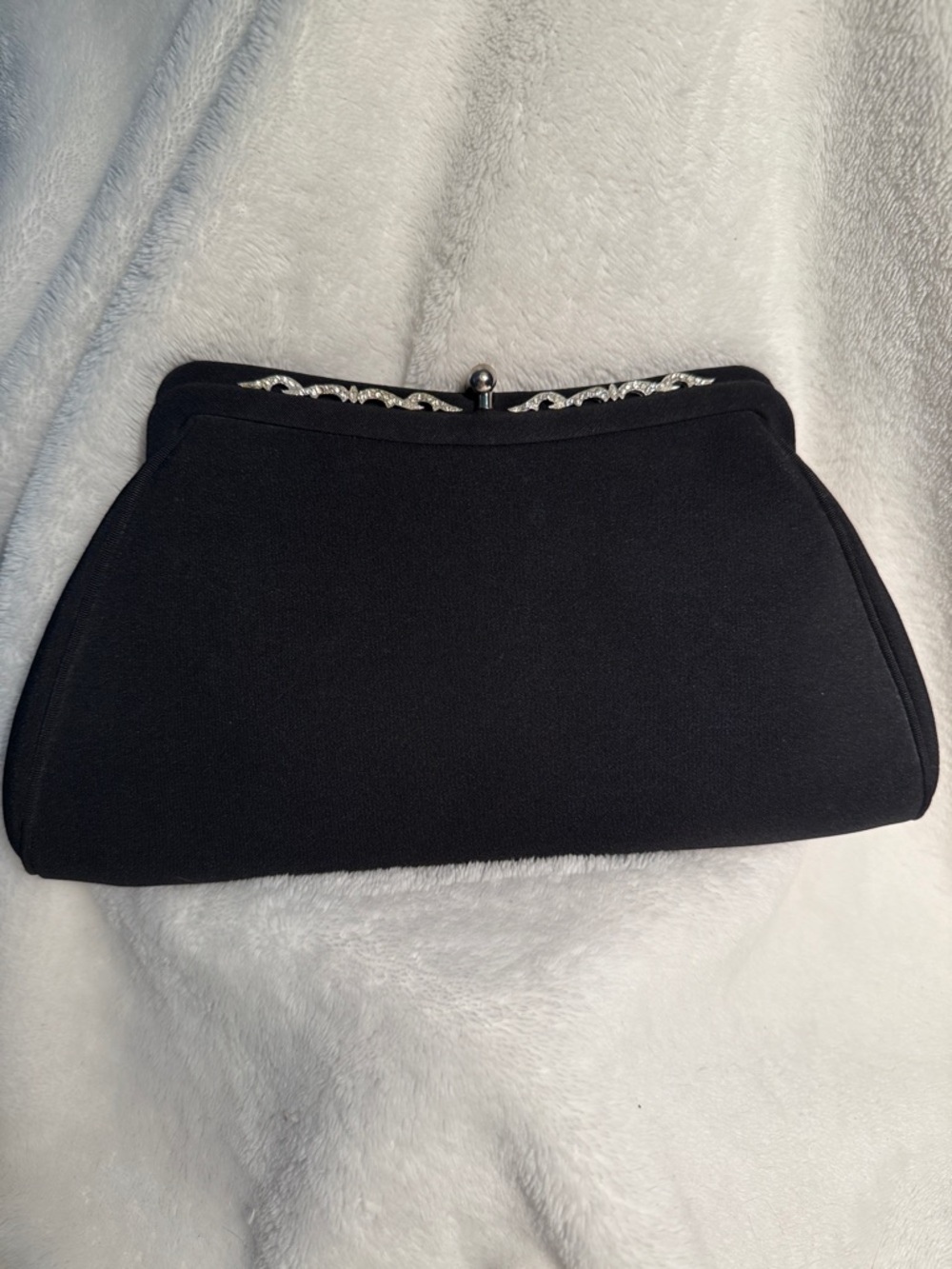 Vintage L & M Spot-lite Black clutch purse with Rhinestones and original mirror